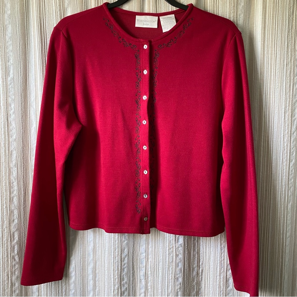 Vintage Burgundy Embroidered Button-Front Cardigan